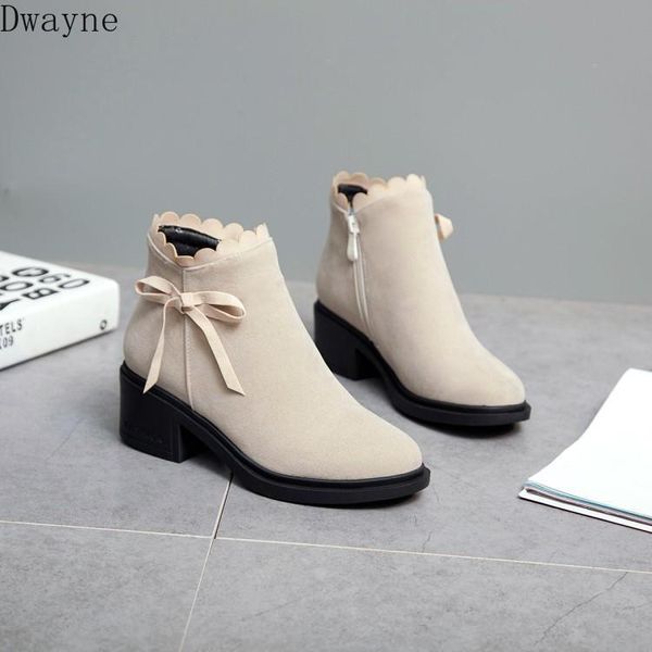 

2020 new korean version of the thick with a bow british wind boots female, Black