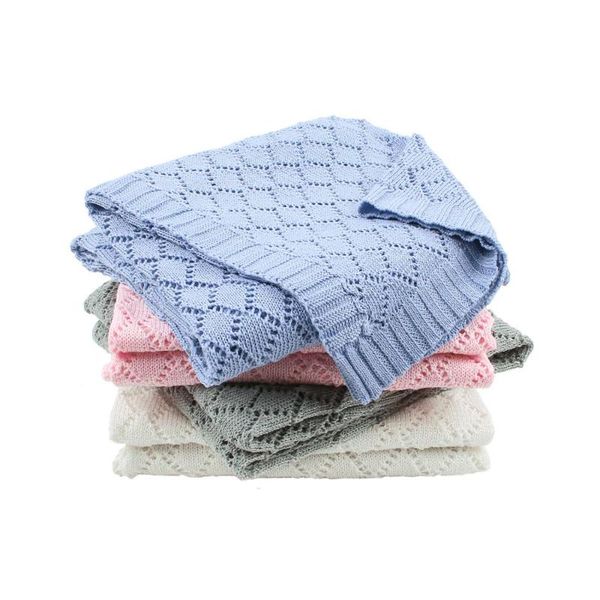 

baby blankets newborn swaddle wrap solid hollow out crocheted infant knitted stroller bedding covers 100*80cm children's quilts