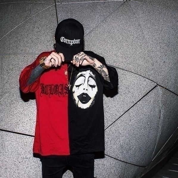 

fashion brand summer women hip hop t shirt clown printed t shirt embroidered panelled couples t shirt loose plus size tees, White