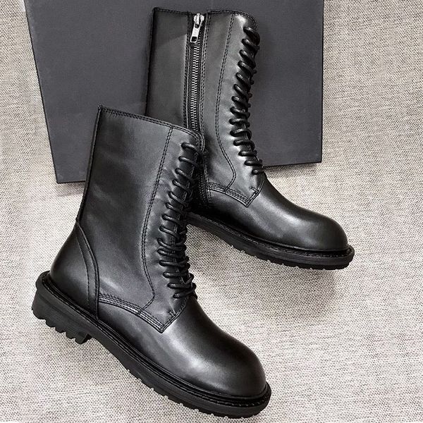 

rimocy 2020 spring womens cow leather ankle boots dark style streetwear high platform block heel biker boots ladies shoes, Black