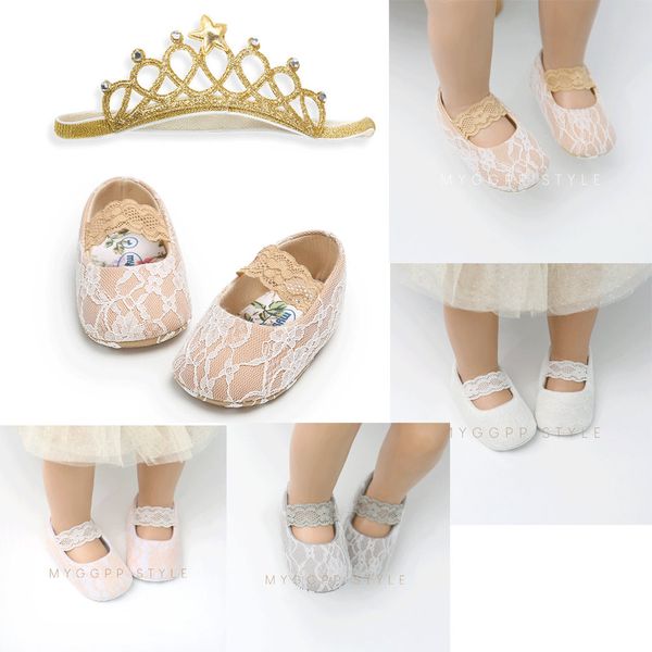 

newborn baby girls princess shoes lace floral todder infant soft sole crib shoes+crown headbands 2pcs prewalker baby wear, Black;red