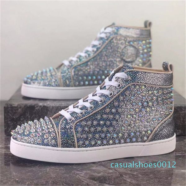 

new men women casual shoes designer red bottoms studded spikes fashion sneakers black red white leather high party wedding c016 c12