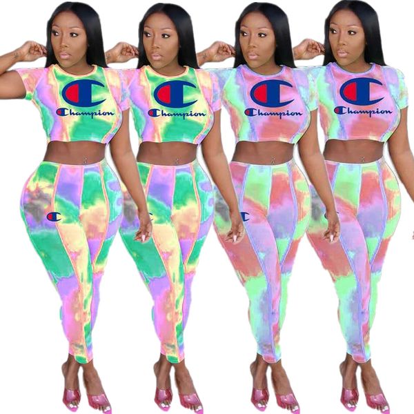 

Summer women c letter track uit hort leeve outfit printed t hirt tee pant legging 2 piece outfit port wear treet et aaa2222