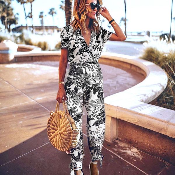 

сексуальный короткий рукав длинный комбинезон женский комбинезон летняя женщина боди брюки пляжные цветочные брюки комбинезон комбинезон жен, Black;white