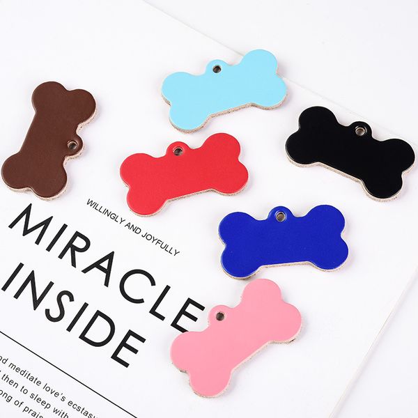 

genuine leather dog id tags pendant cat pet anti-lost tag puppy puppy name address pendant tag round collar accessories