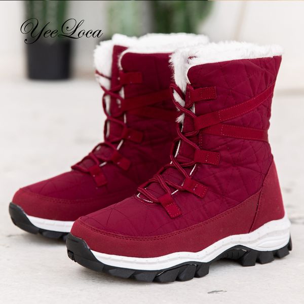 

motocross boots women snow boots platform outdoor warm plush waterproof ankle new fashion flat shoes lace up 35-42, Black