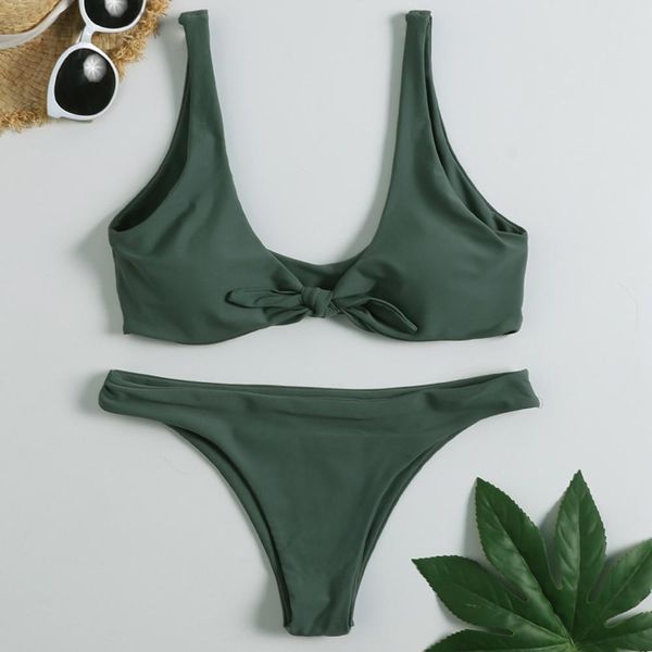 

2019 plus size women solid simple beach swimsuit 2pc casual swimwear bathing monokini padded bikini set selling #d