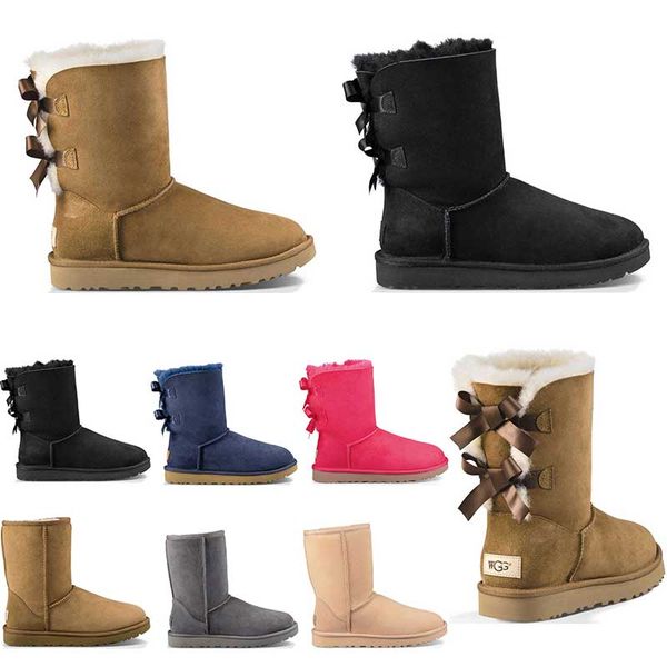 

2020 designer Australia women classic snow boots ankle short bow fur boot for winter chestnut women winter shoes size 36-41