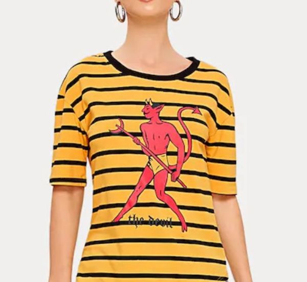 

приграничная специализация в новом женской одежде европейского и американский досуг рыхлого круглый воротник с короткими рукавами полосатых, White