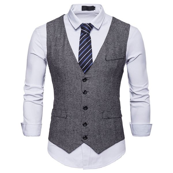 

fashion kahki tweed suit vest men 2019 brand new herringbone tweed vest waistcoat men business casual social vest chaleco hombre, Black;white