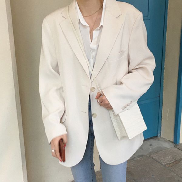 

brief office ladies korea solid autumn elegant vintage slender all match suit for women loose coat chic feminine regular blazers, White;black