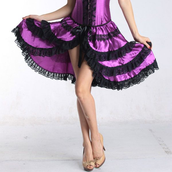 

satin purple corset set women's corset bustiers with tutu skirt evening party skirts dress sets 7006, Black