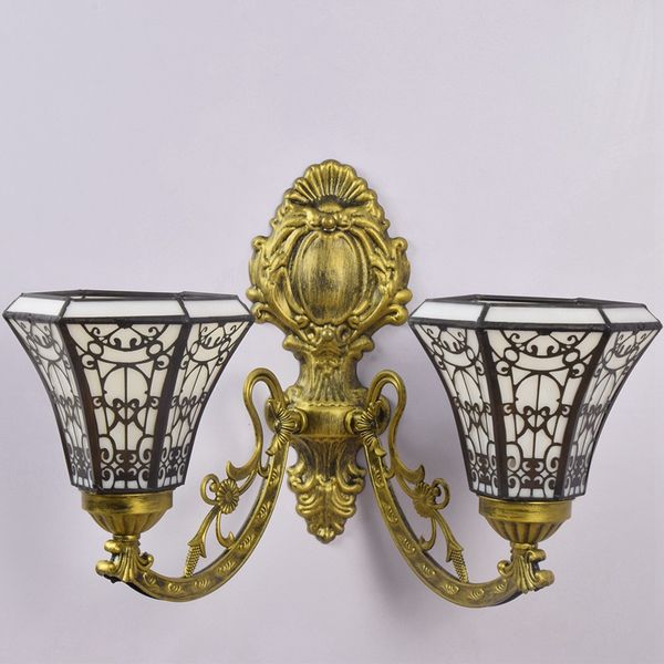 

European retro decorative lamp creative corridor double head wall lamp Tiffany stained glass wall lamp living room dining room glass lamps