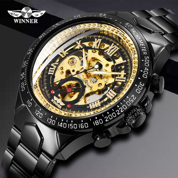 

brand winner new number sport design bezel gold man watches montre homme clock men automatic skeleton watches, Slivery;brown