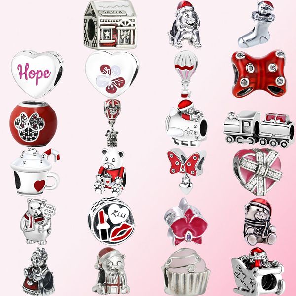 

pandora 100% 925 sterling zilver klassieke authentieke rode kerst charm kralen dames charm diy sieraden gratis verzending