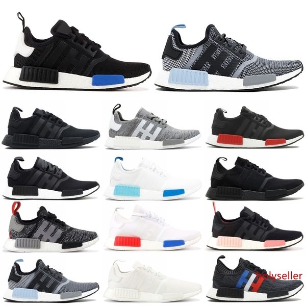 

2019 nmd runner r1 primeknit running shoes mens womens stripes black blue glow trainer sport sneaker designer shoe with