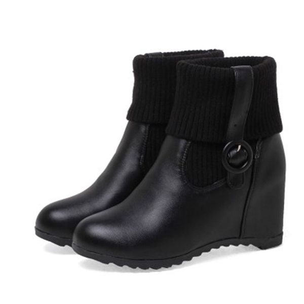 

33-43 large size women's shoes comfortable wedge heel boots inside increased boots high heel, Black