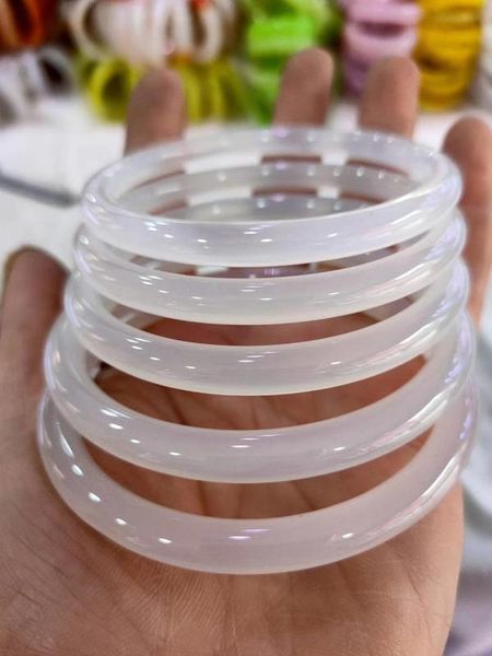 

natural cuff white chalcedony round beautiful sweet women lady charm bangle bracelet luck 58-62mm, Golden;silver