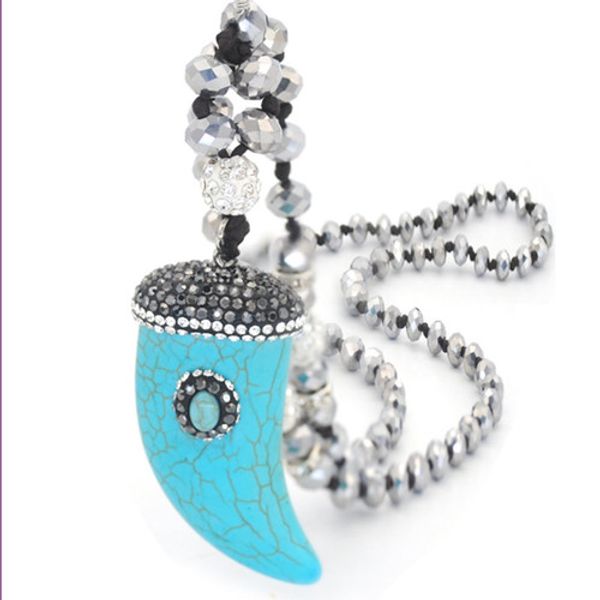 

wholesale 5 pcs ethnic style silver plated green turquoise stone pendant handmade chain necklace with tassels jewelry