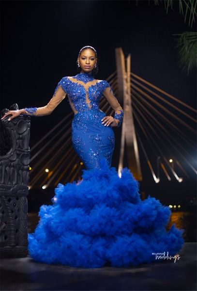 

sexy royal blue lace аппликация русалка пром платья vintage high neck с длинными рукавами вечерние gonw sexy формальные партии pageant плать, Black