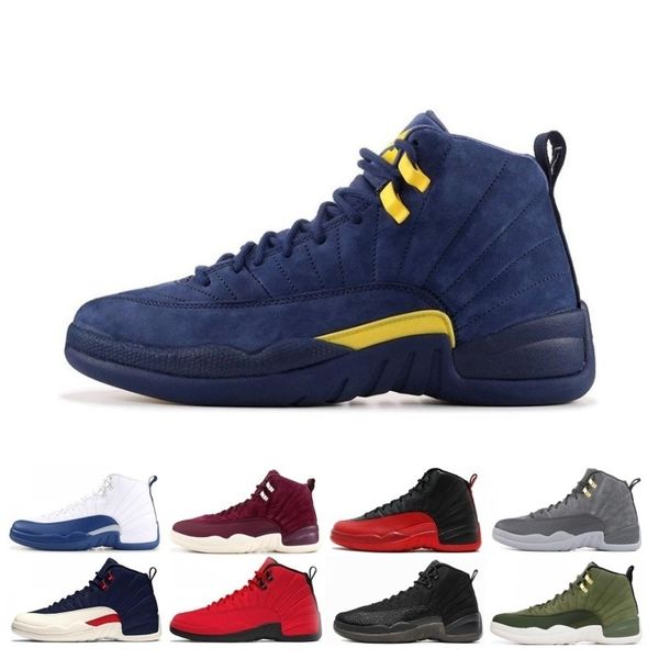 

12 bordeaux dark grey wool man basketball shoes white flu game unc gym red taxi gamma french blue suede sneaker us8-13