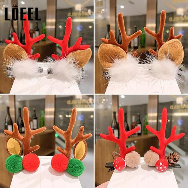 

1pair christmas headdress ear hair clips fashion plush antler hairpin girls hat hairgrips children cartoon headwear, Slivery;white