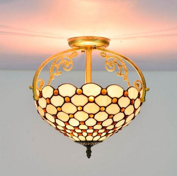 

european style retro ceiling lamp mediterranean simple area stained glass lamp dining room bedroom aisle corridor bathroom glazed ceili