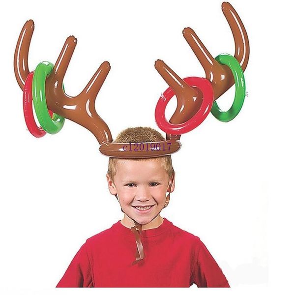 Neue aufblasbare Kind Kinder Spaß Weihnachten Spielzeug Wurfspiel Rentier Geweih Hut mit Ringen Hüte Party Supplies#455