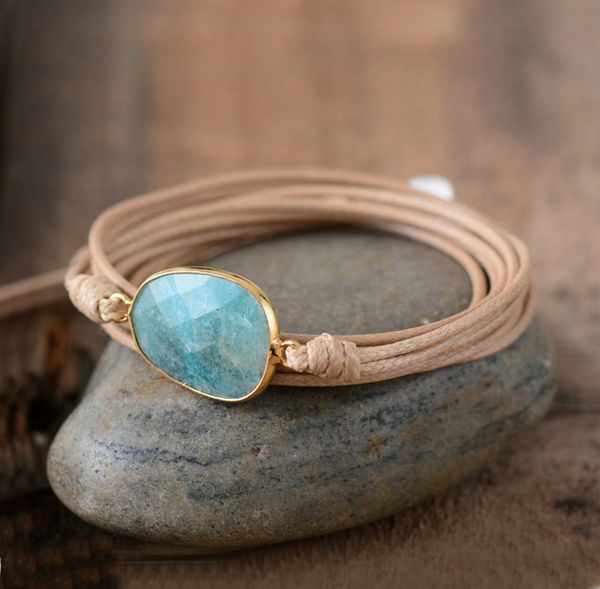 

high end wrap bracelet natural stones amazonite boho long friendship bracelet statement bracelets women gifts dropshipping, Golden;silver