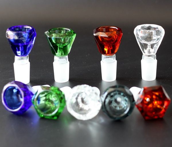 5-farbige Diamant-Glasschüssel für Bong-Wasserpfeifen, Rauchpfeifen, 14-mm-Außengelenk-Bubbler und Aschefänger-Nagelöl-Rigs