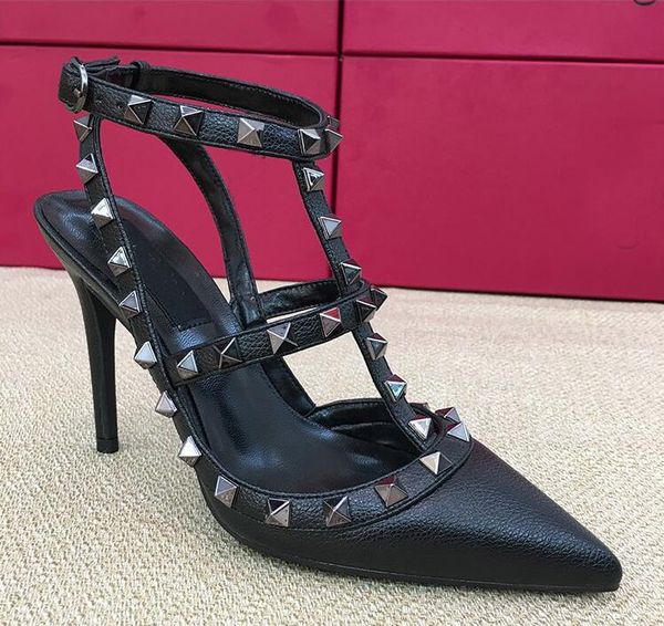 

горячая продажа-2019 дизайн заклепка насосов sexy остроконечной обувь женщины тысячи цветов заказных eu34-43, Black