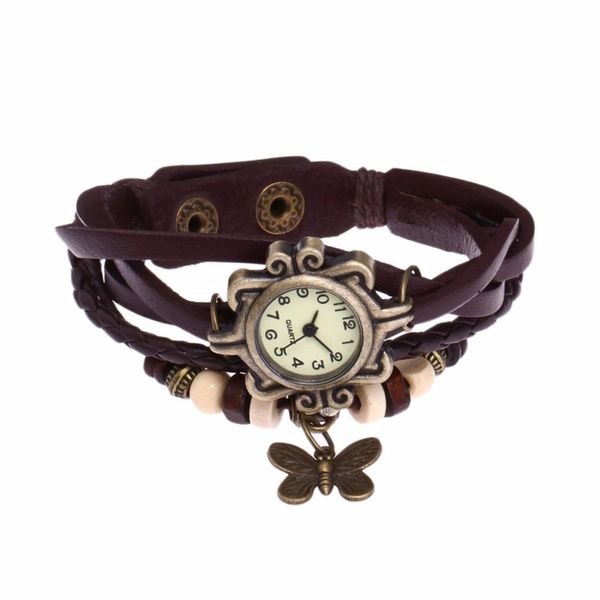 

leather bracelet watch women charm leaf ethnic geneva style bracelets&bangles vintage lady jewelry gift, Slivery;brown