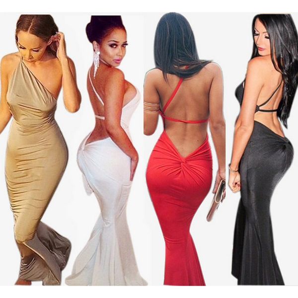 

womens designer fashion dressshoulder wrapped chest backless hip slim beach dress clothingel07, Black;gray