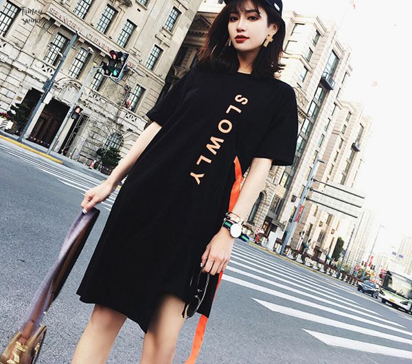 

maxi t shirt women cotton elastic t letter female oversize casual loose 100% cotton irregular shirts tee with belt, White