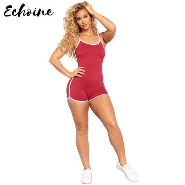 

echoine plus size s-5xl casual solid spaghetti straps short jumpsuit sleeveless t shirt bodycon playsuit tight sportswear outfi, Black;white