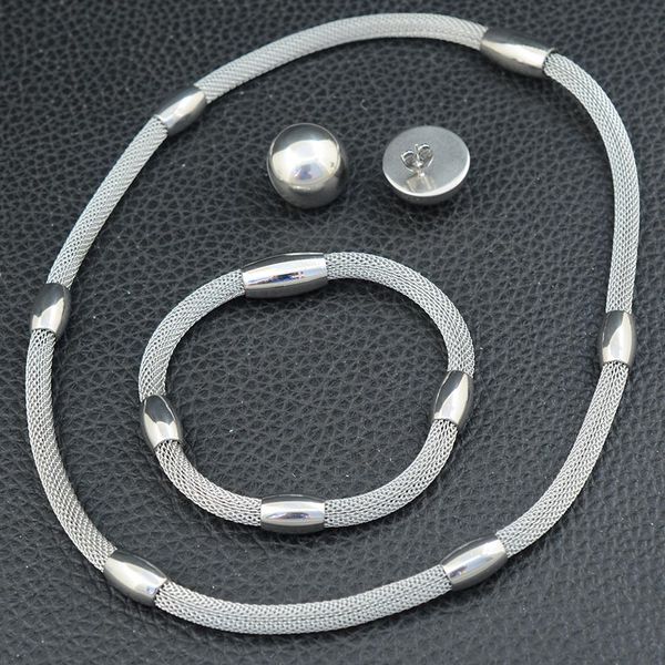 

wholesale stainless steel vintage jewelry magnet lock silver and gold color bracelet necklace earrings sets for woman sedlbcci