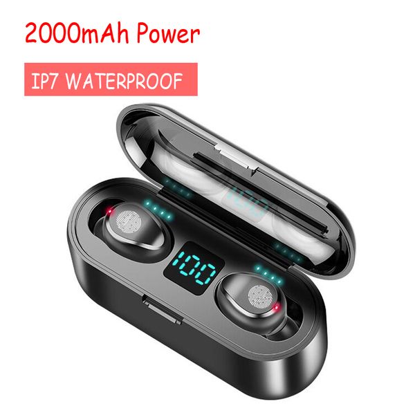 

new bluetooth wireless earphone v5.0 f9 tws earbuds 8d stereo headset led display with 2000mah power bank headset lcd display