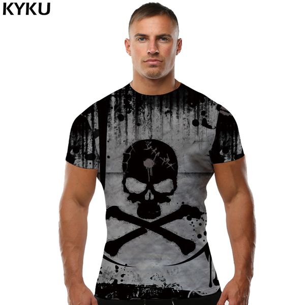 

kyku skull t shirt men devil tshirt punk rock clothes 3d t-shirt hip hop tee casual cool mens clothing 2018 new summer homme, White;black