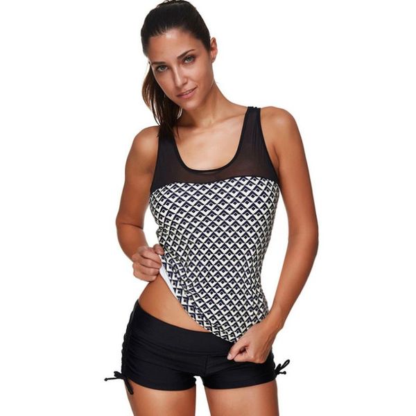 

women's swimwear plus size women tankini swimsuit plaid retro vintage print bathing suit padded summer beach wear, White;black