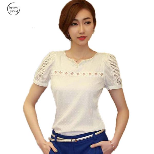 

женщины блузы blusas втулки крышки a727 camisas blusas femininas тропических blusa кружева с коротким рукавом рубашки v шеи куклы шифон топы, White