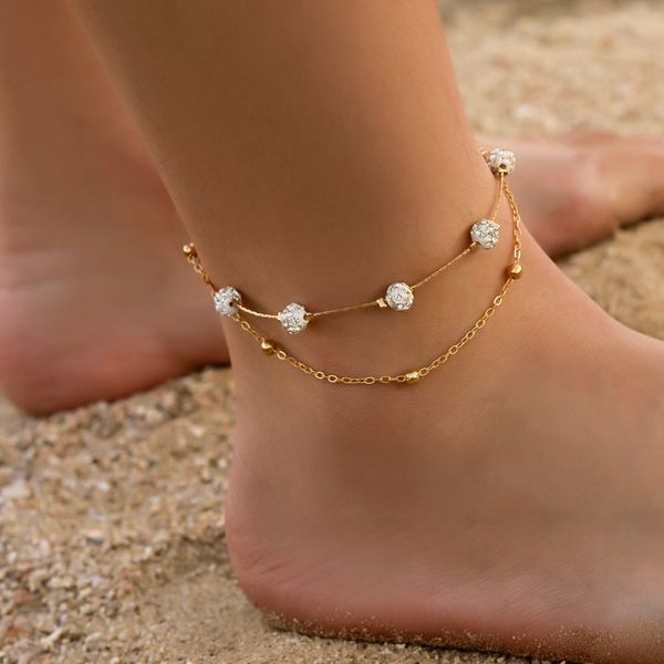 

double zircon ball crystal anklet snake bone anklet fashion anklets barefoot crochet sandals foot jewelry anklets foot bracelet, Red;blue