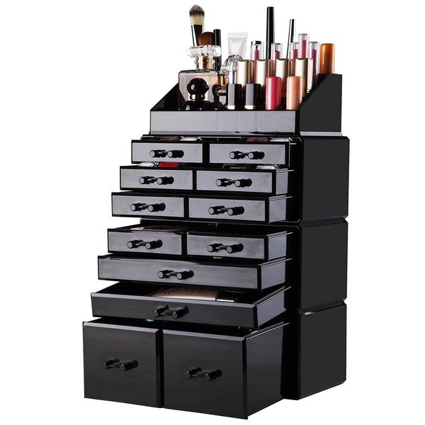

4 pieces set of plastic cosmetics storage stand transparent large capacity cosmetic stand plastic cosmetics storage stand (black