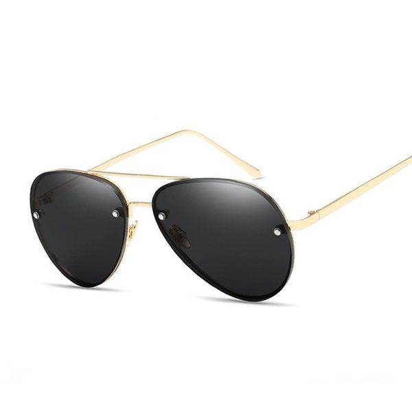 

luxury-classic women rimless pilot sunglasses gentlemen 80s brand designer fashion oval sun glasses men coating pink tint lens eyewear, White;black