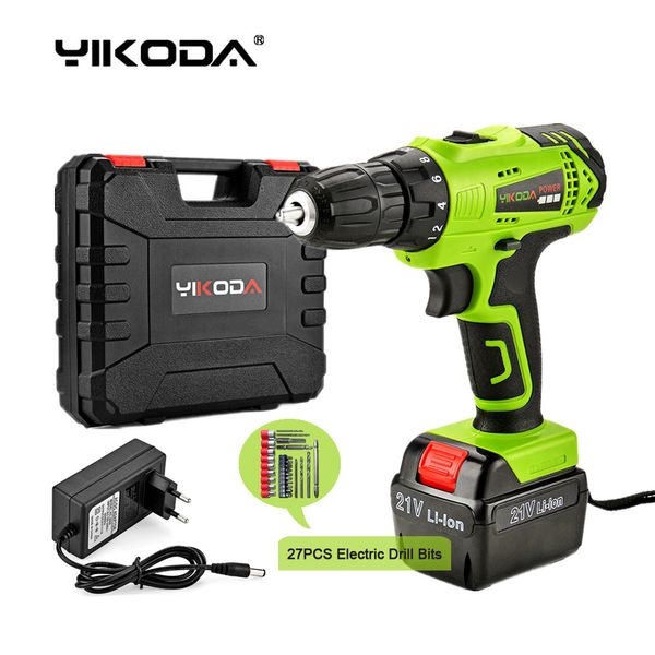 

21v cordless screwdriver battery rechargeable cordless drill electric drill one lithium battery plastic case plus accessories
