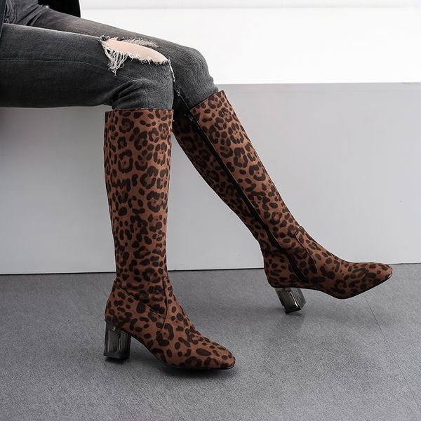 

ins women knee high boots plus size 22-27 cm outdoor snake leopard pu high heel long boots europe and america thigh, Black