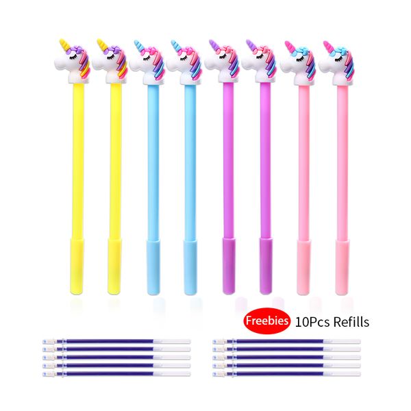 

8pcs/set cute korean flamingo unicorn color gel pen we bare bear planet pig doll cat dolphin milky blue bts school supply goods