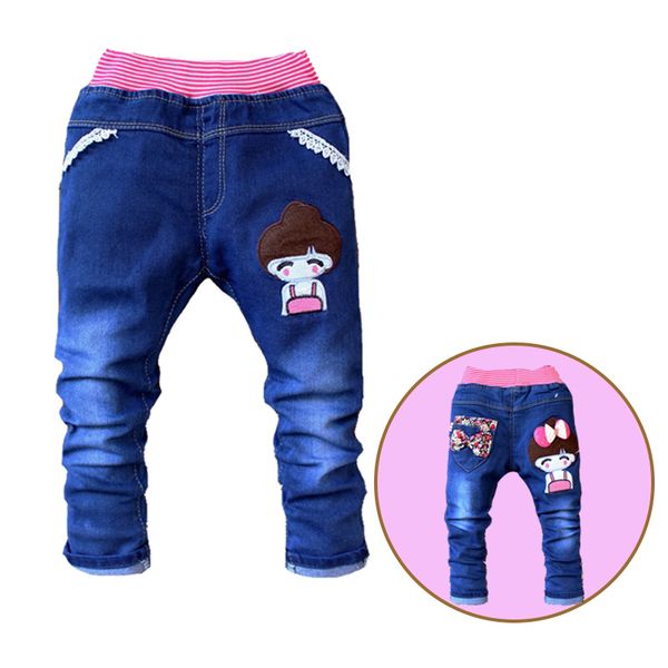 

clearance children girls jean cartoon pants kid girl trousers casual baby pants elastic waist pencil trousers for girls, Blue