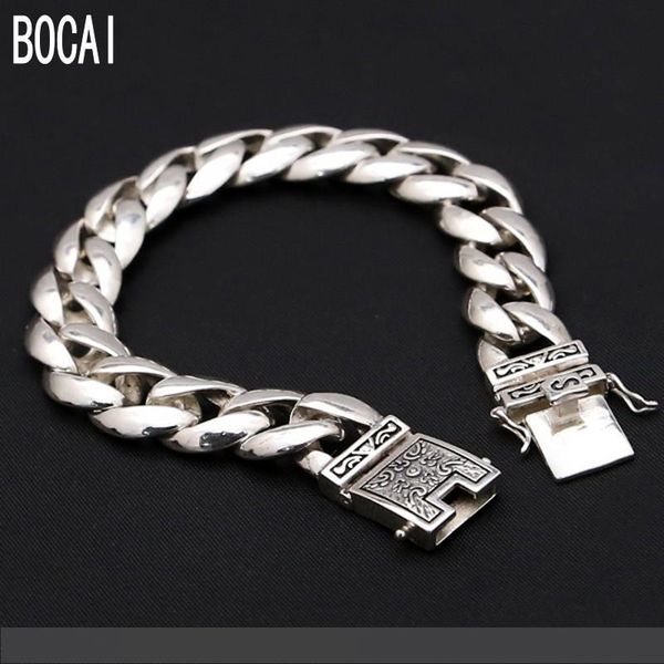 

2019 новый s925 стерлингового серебра мода ювелирные изделия 12 мм широкий тайский серебряный браслет мужской двойной страховой пряжки мужск, Golden;silver