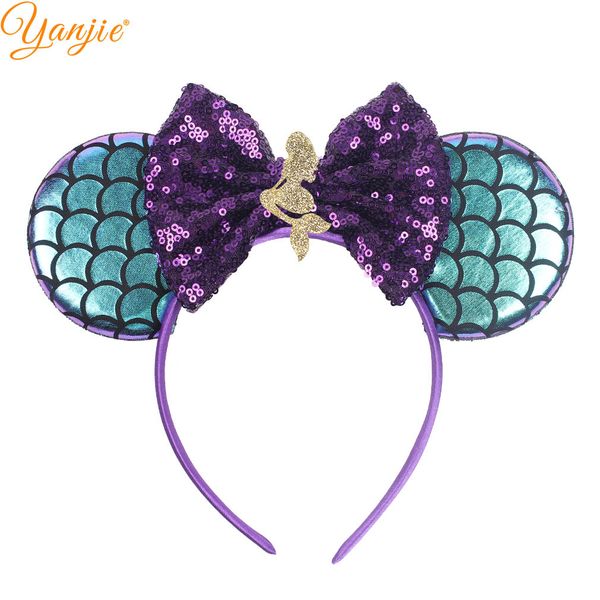 

chic 3.3'' green mermaid ears hairband glitter 2019 summer girls kids sequin bow headbands diy hair accessories, Slivery;white