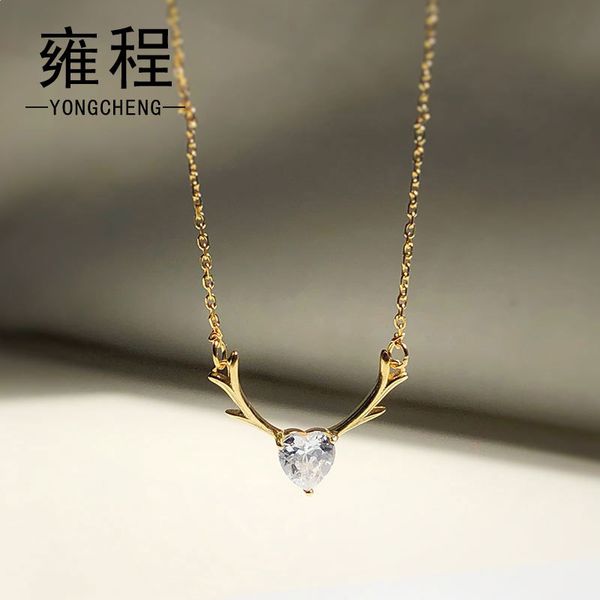 

yongcheng s925 серебра корейского стиль блестящий алмаз инкрустированных лоси ключица цепь любовь циркон панты ожерелье женщина, Golden;silver
